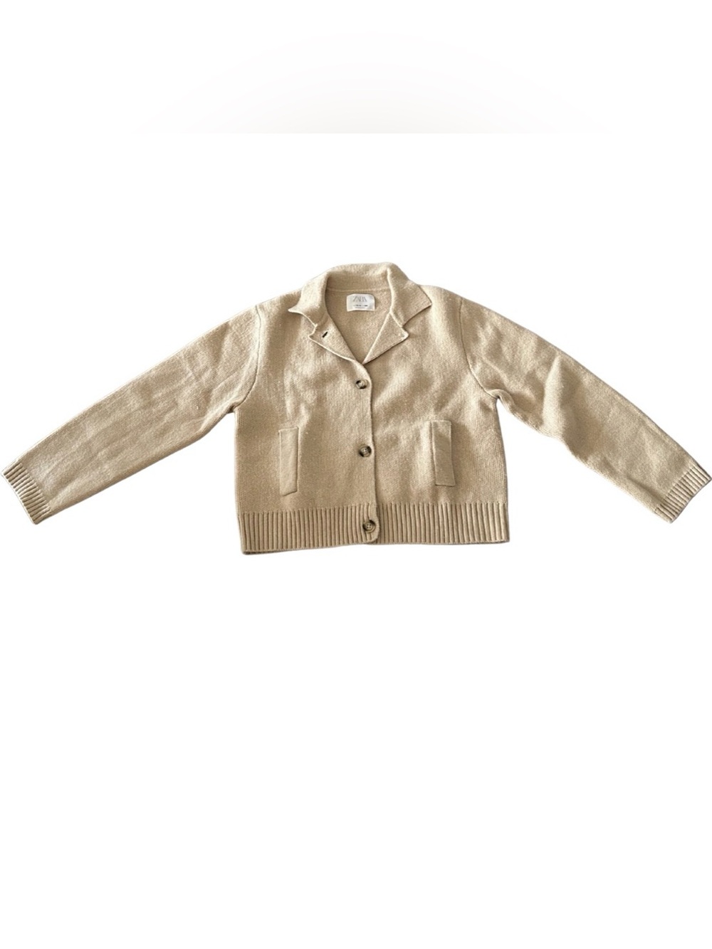 Zara Kids Wool Blend Cardigan | Tan/Light Beige | Size 13-14